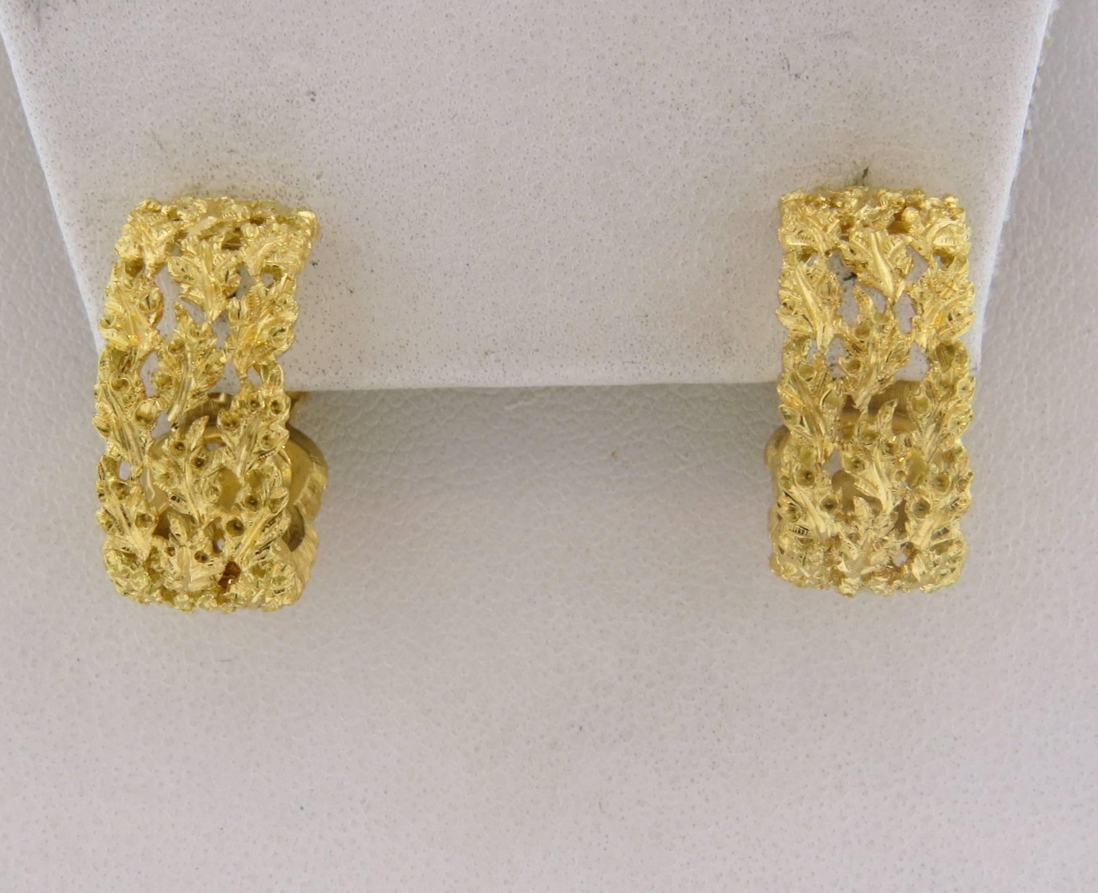 Women's Buccellati Gold Leaf Motif Hoop Earrings 
