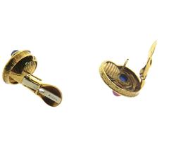 David Webb Gold Ruby Sapphire Emerald Cabochon Swirl Earrings