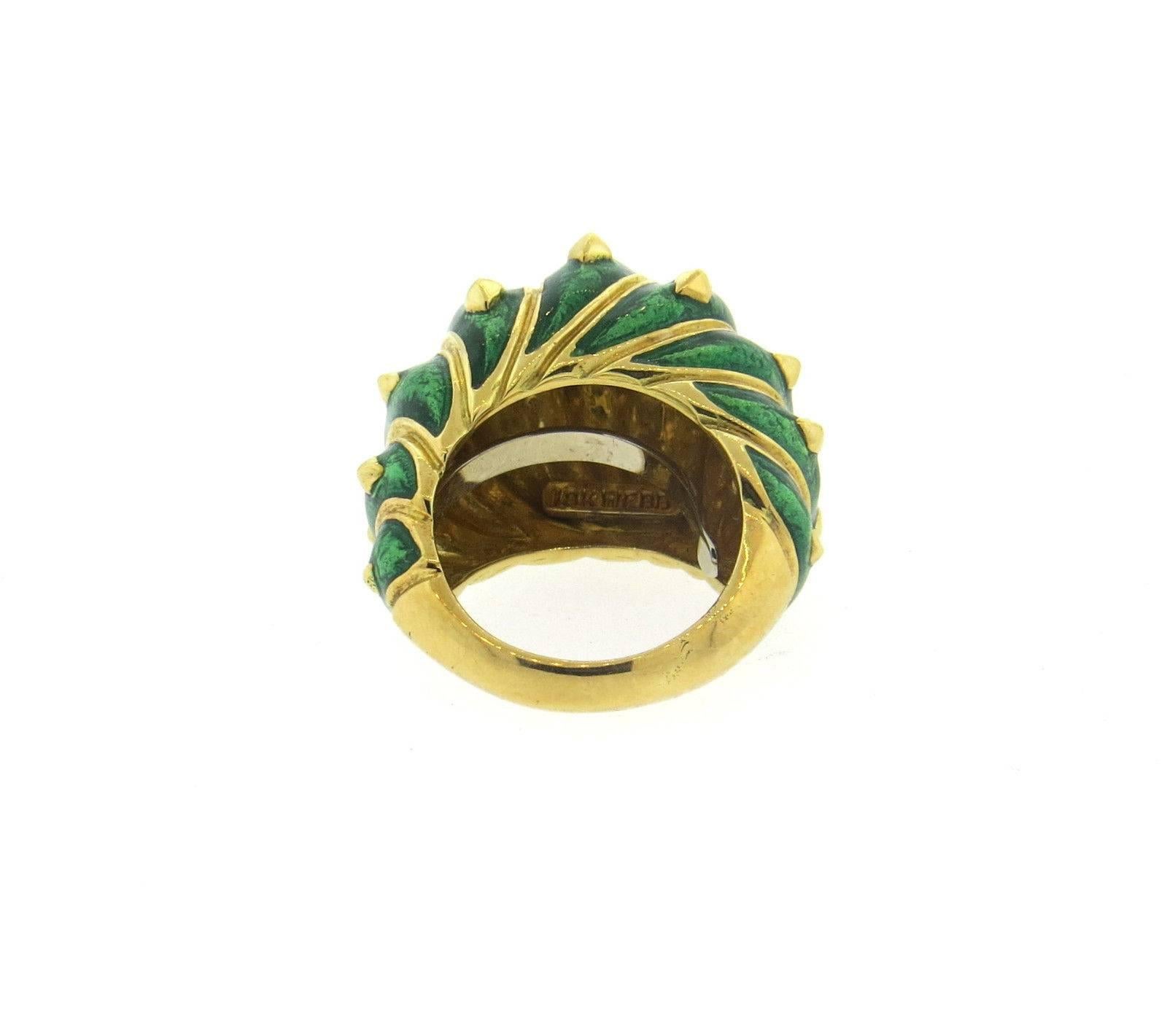 Women's or Men's David Webb Large Green Enamel Gold Studded Dome Ring