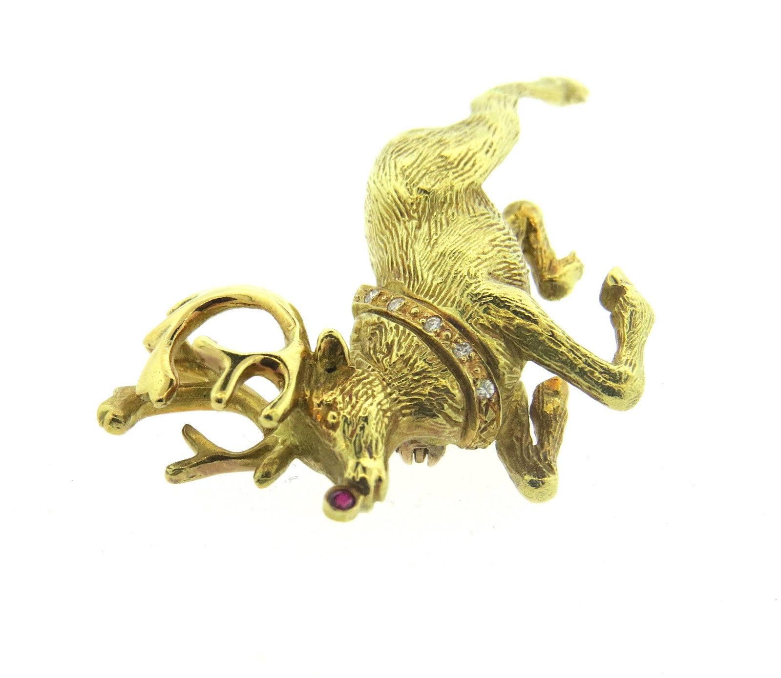 Tiffany & Co. Rudolph das rotnasige Rentier Diamant Gold Brosche im Zustand „Hervorragend“ in Lambertville, NJ