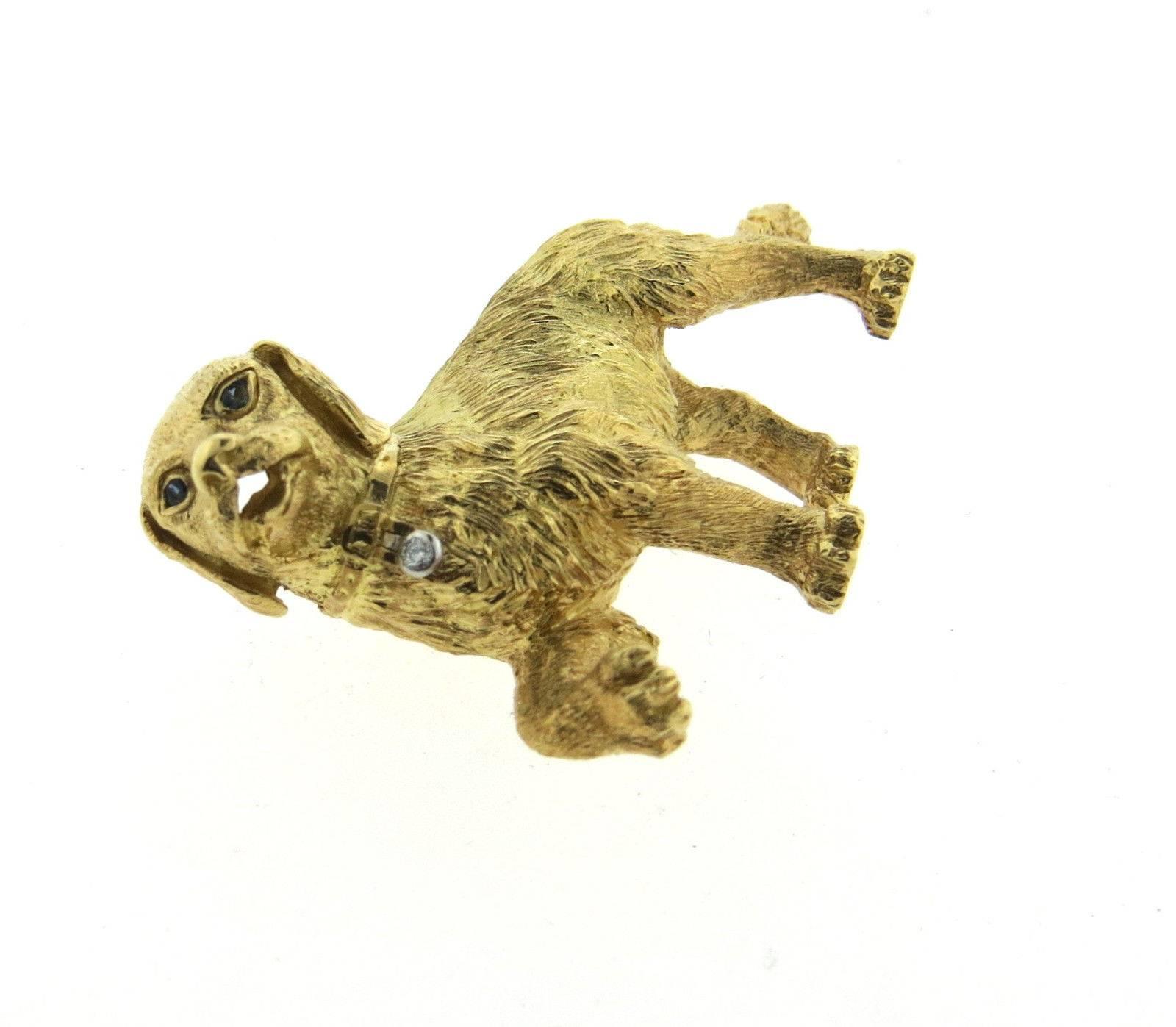 1990s Tiffany & Co. Sapphire Diamond Gold Dog Brooch Pin In Excellent Condition In Lambertville, NJ