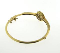 Antique Edwardian Pearl Rose Cut Diamond Gold Bangle Bracelet