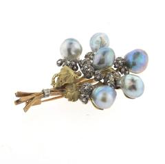 Spilla Bouquet di perle in oro con diamanti taglio rosa Buccellati