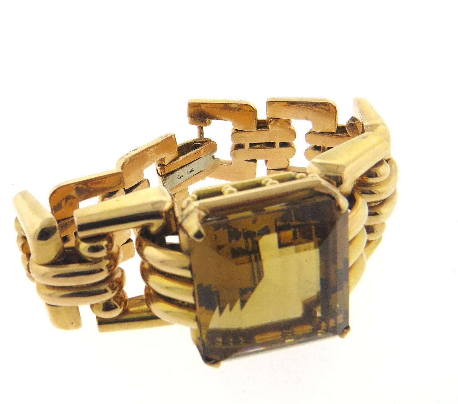 Women's or Men's Massive Retro Citrine Gold Bracelet