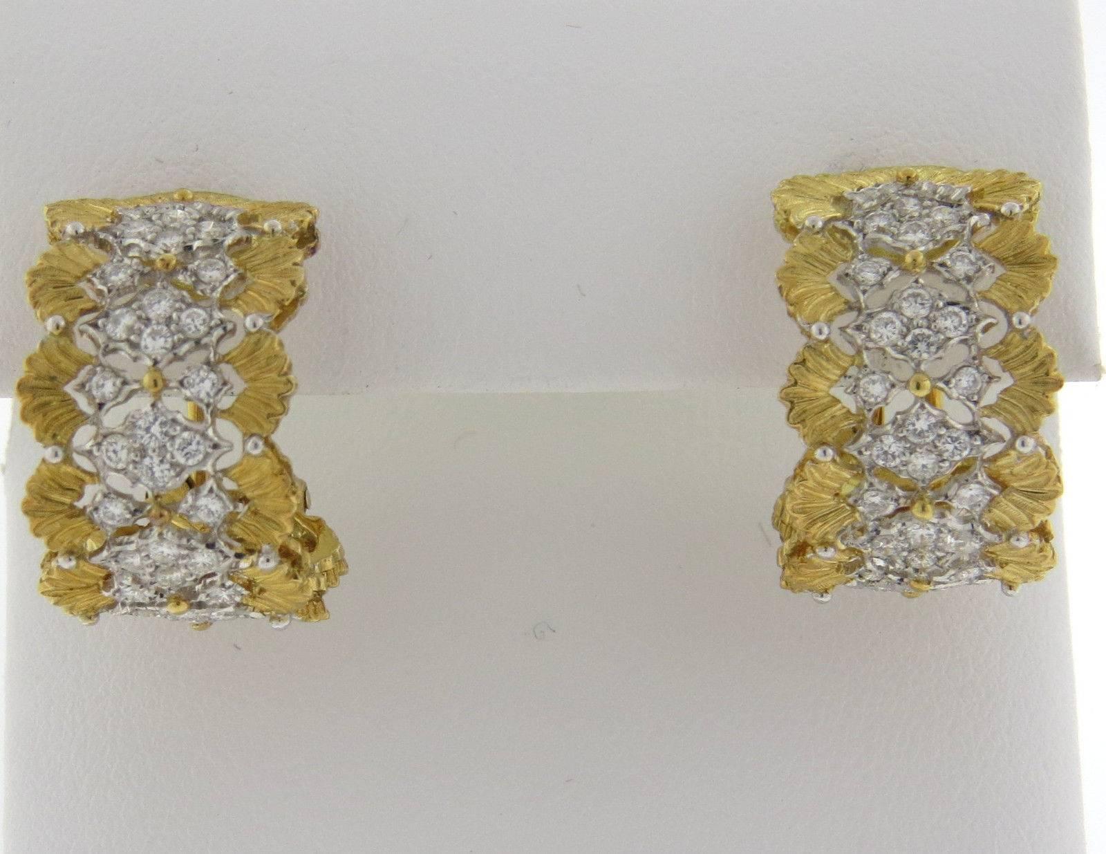 Buccellati Diamond Gold Hoop Earrings In Excellent Condition In Lambertville, NJ