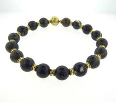 Elizabeth Gage Agate Bead Gold Necklace