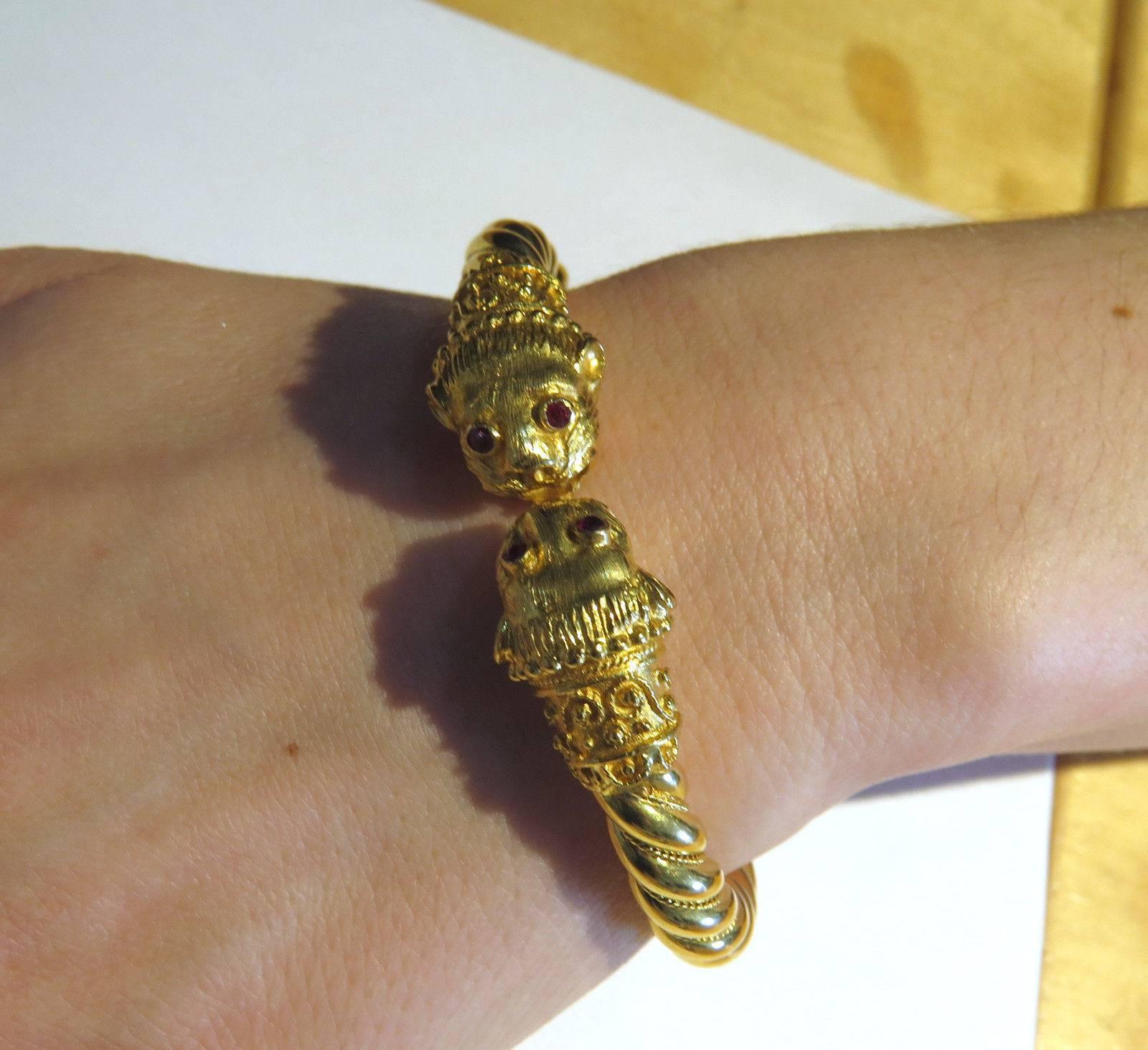 Women's Greek Ruby Gold Chimera Cuff Bracelet