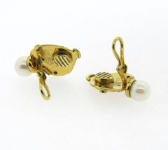 Elizabeth Gage Shiraz Classic Pearl Diamond Gold Earrings