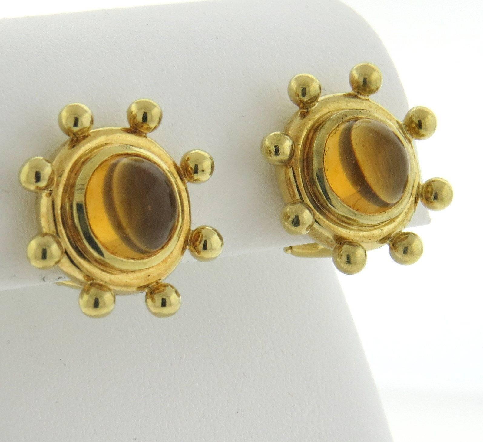 Tiffany & Co. Paloma Picasso Citrine Cabochon Gold Earrings In Excellent Condition In Lambertville, NJ