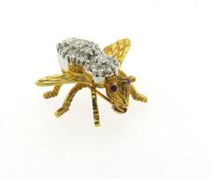 Herbert Rosenthal Ruby Diamond Gold Bee Brooch Pin