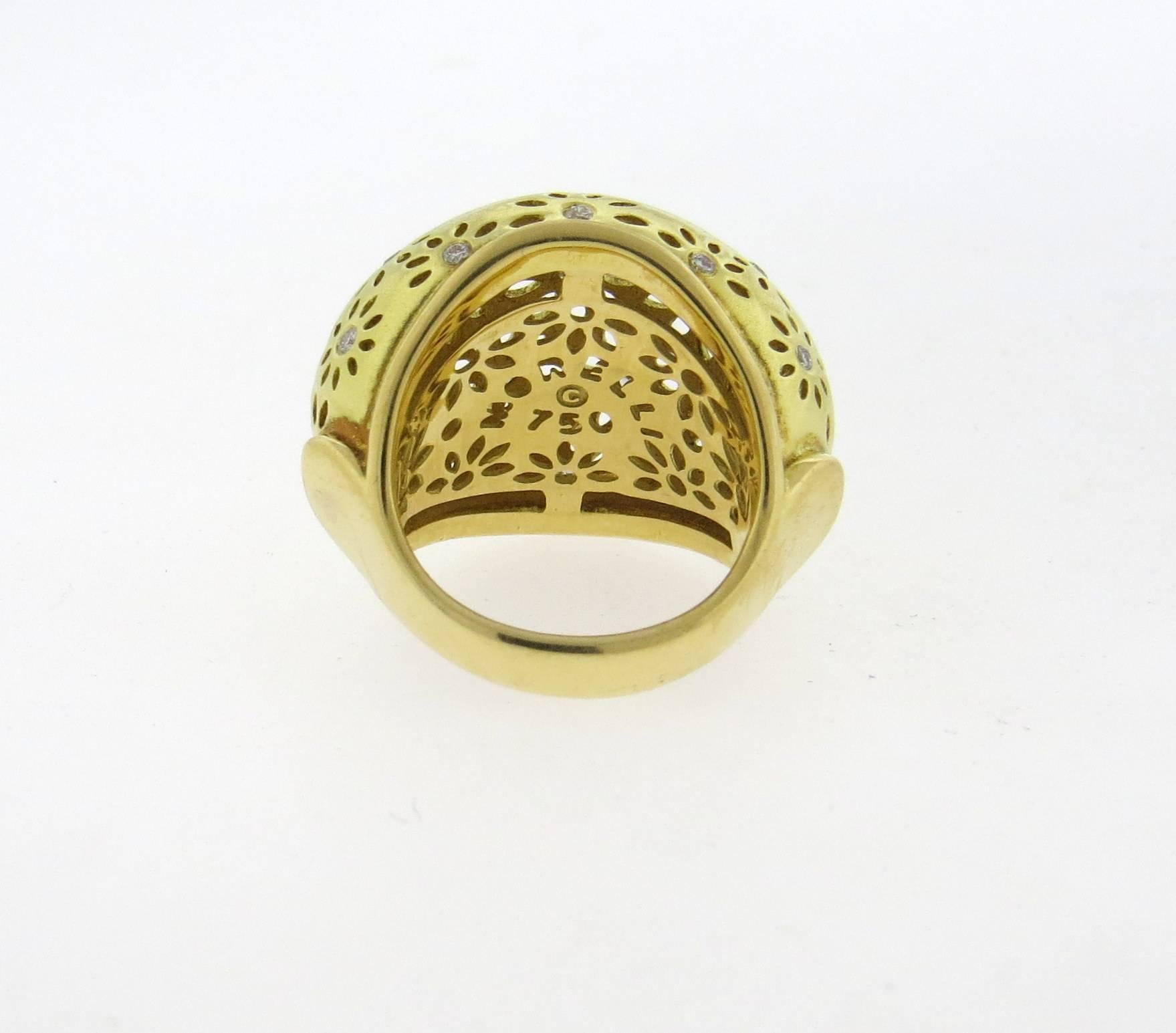 Paul Morelli Diamond Yellow Gold Eyelet Dome Ring In New Condition In Lambertville, NJ