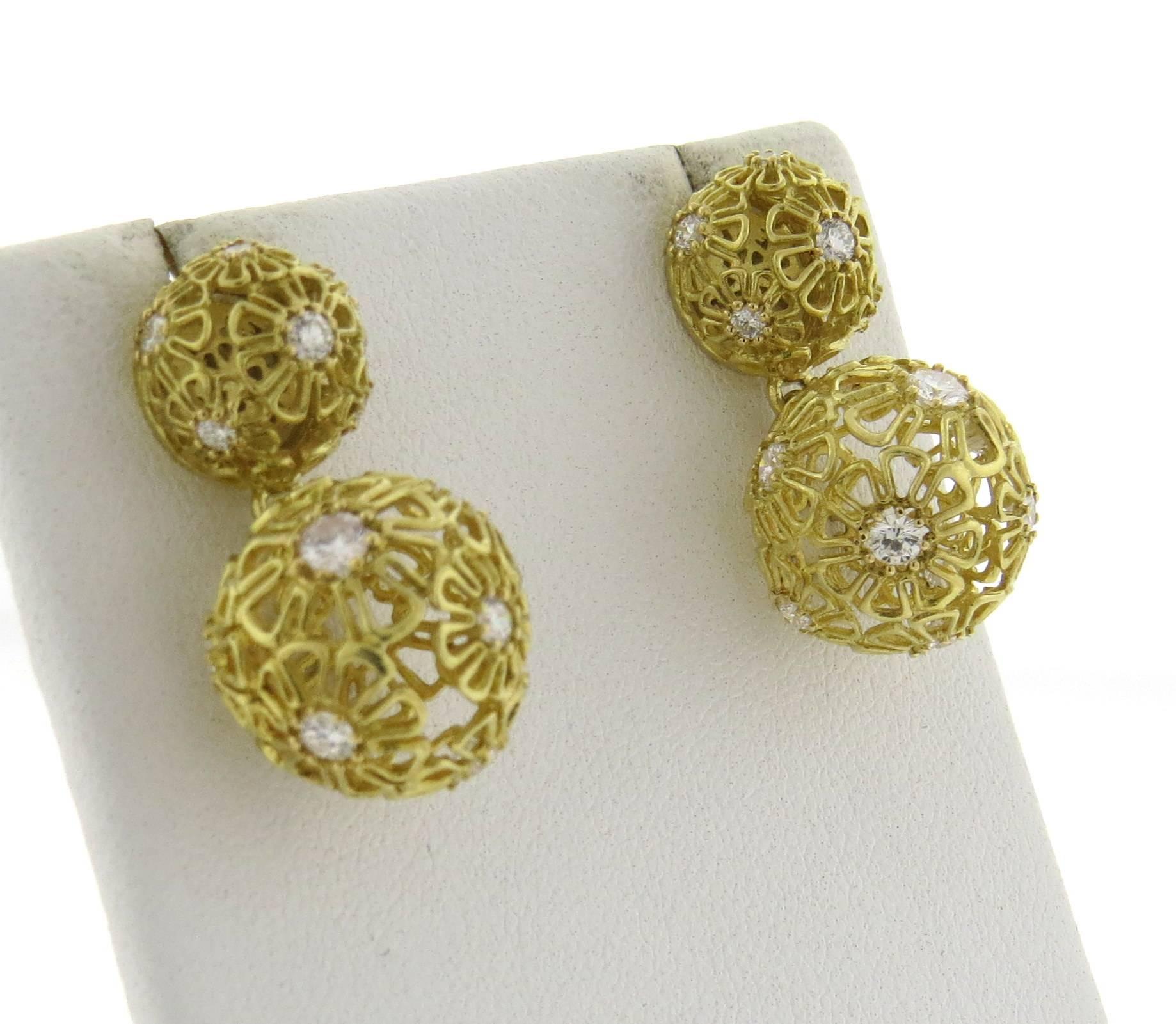 Women's Paul Morelli Diamond Gold Flower Ball Earrings