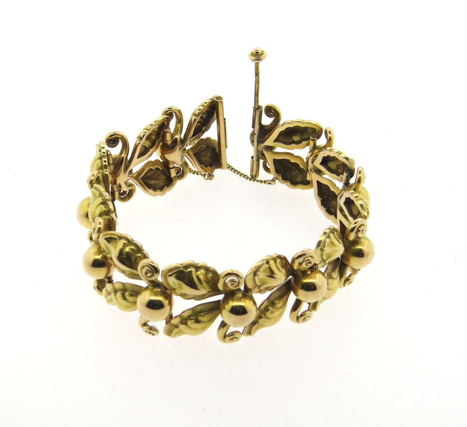 An 18k yellow and rose gold bracelet.  Crafted in the 1930s, the bracelet is 7