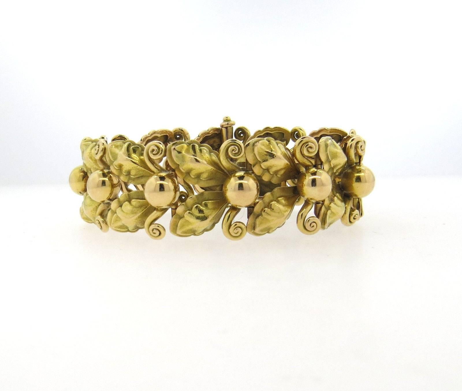 Women's 1930s Art Deco Two Color Gold Wide Bracelet