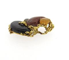 Gilbert Albert Multi Color Gemstone Gold Brooch Pendant