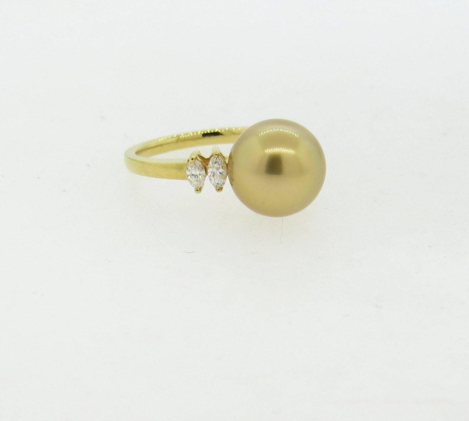 Mikimoto South Sea Golden Pearl Diamond Gold Ring In Excellent Condition In Lambertville, NJ