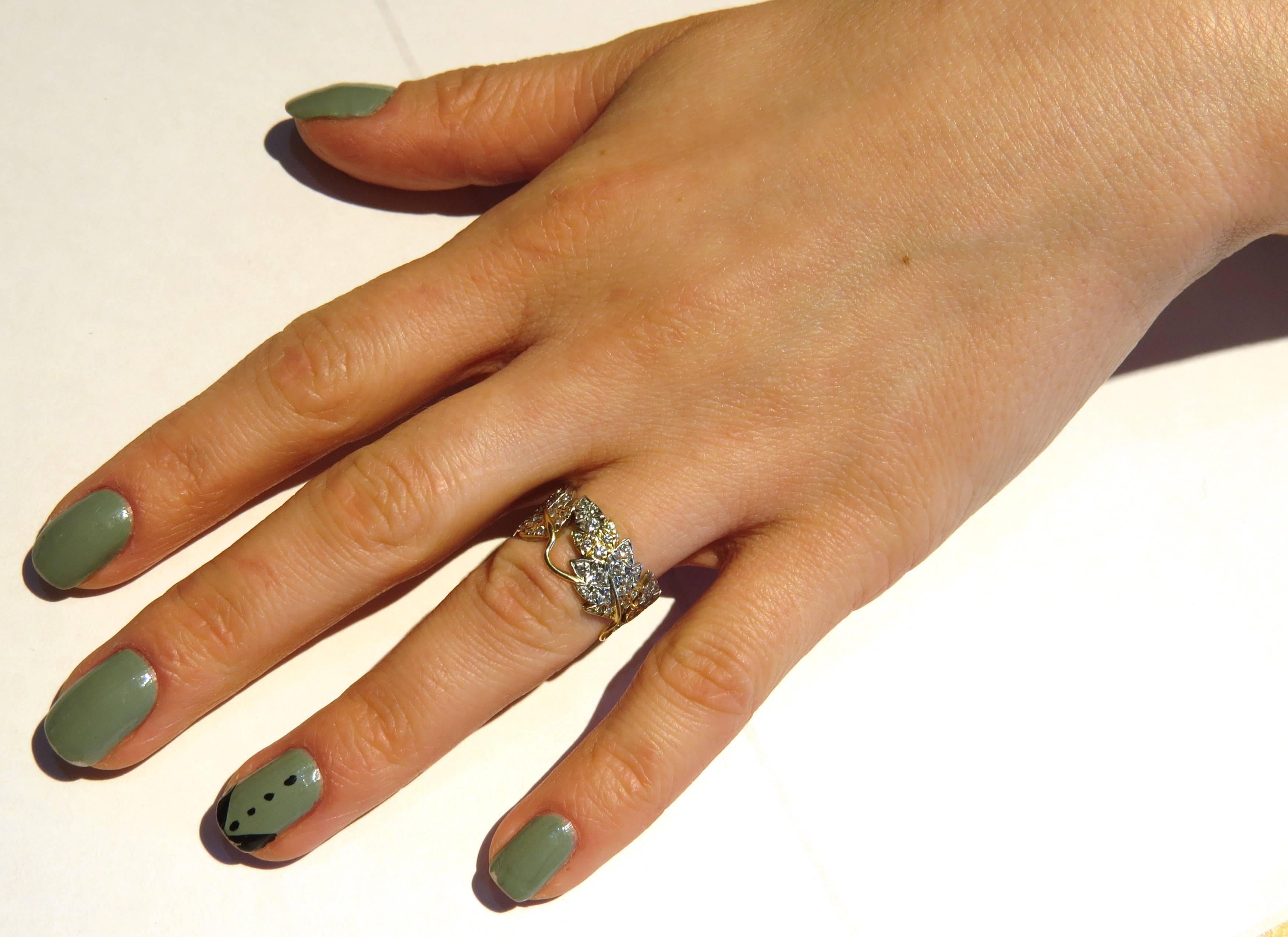Tiffany & Co. Schlumberger Diamond Gold Platinum Four Leaves Ring  1