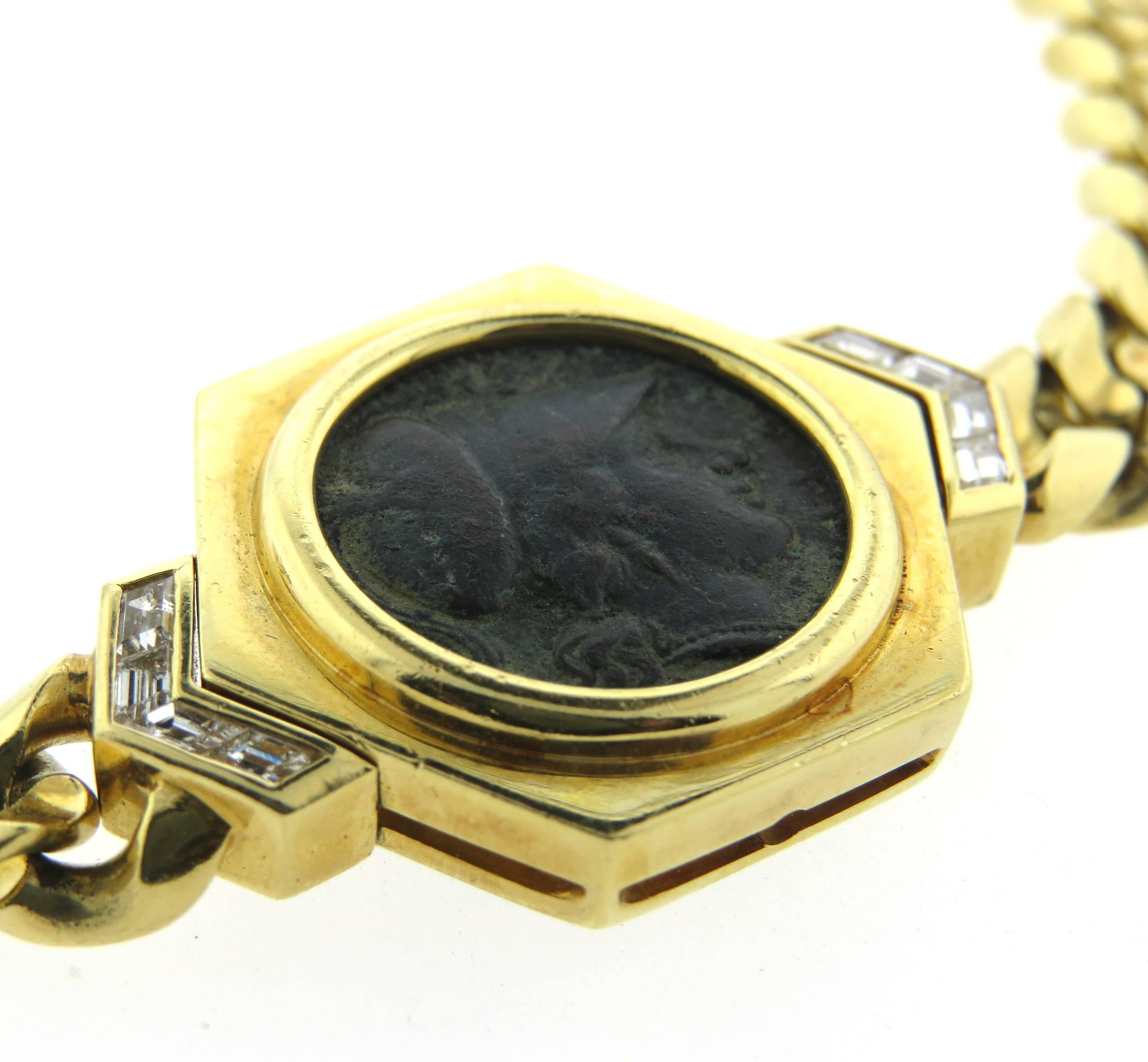 Bulgari Monete Ancient Coin Diamond Gold Bracelet In Excellent Condition In Lambertville, NJ