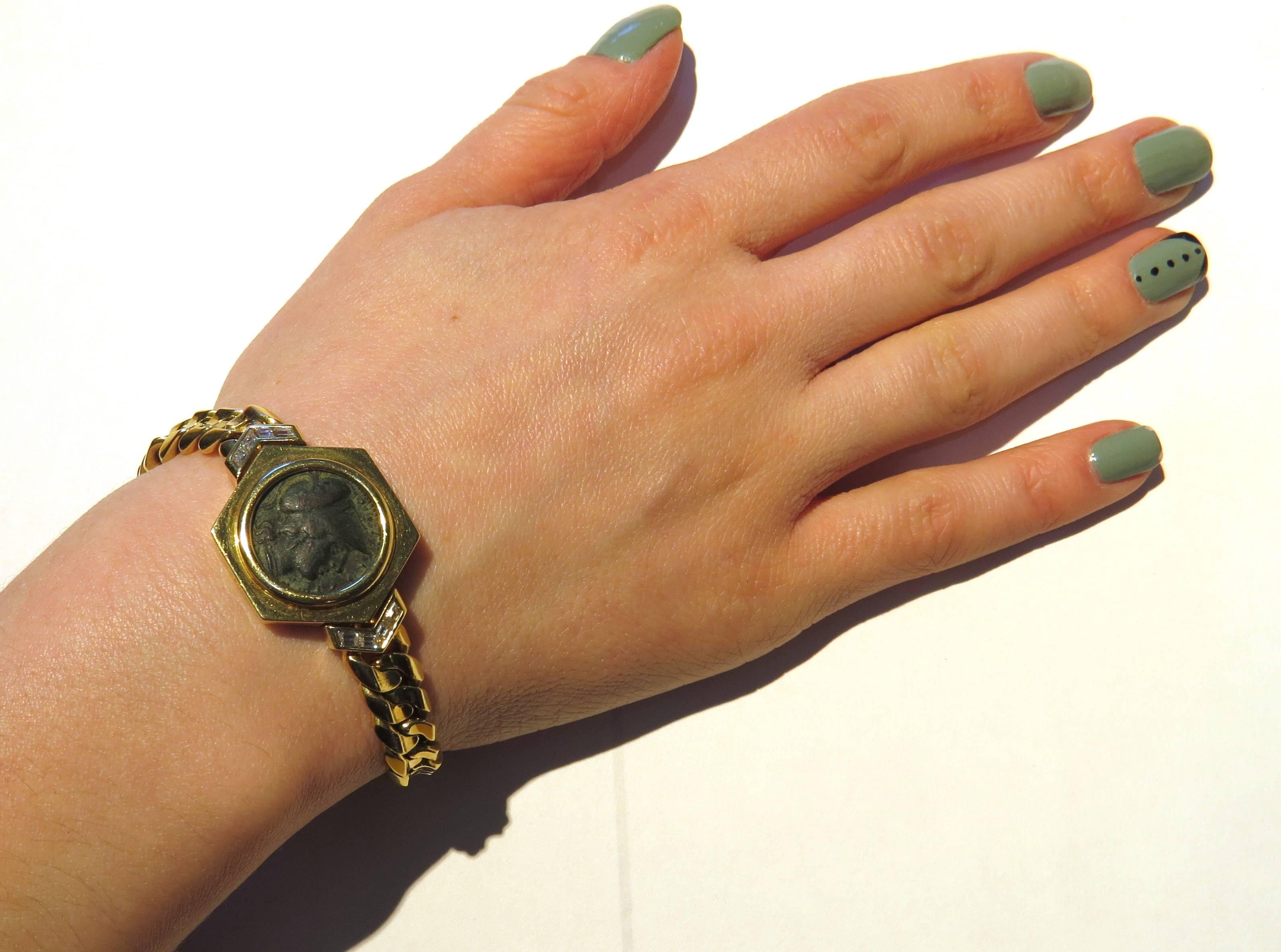 Women's Bulgari Monete Ancient Coin Diamond Gold Bracelet