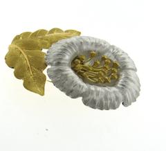 Buccellati Große zweifarbige Gold-Sonnenblumenbrosche/Anstecknadel