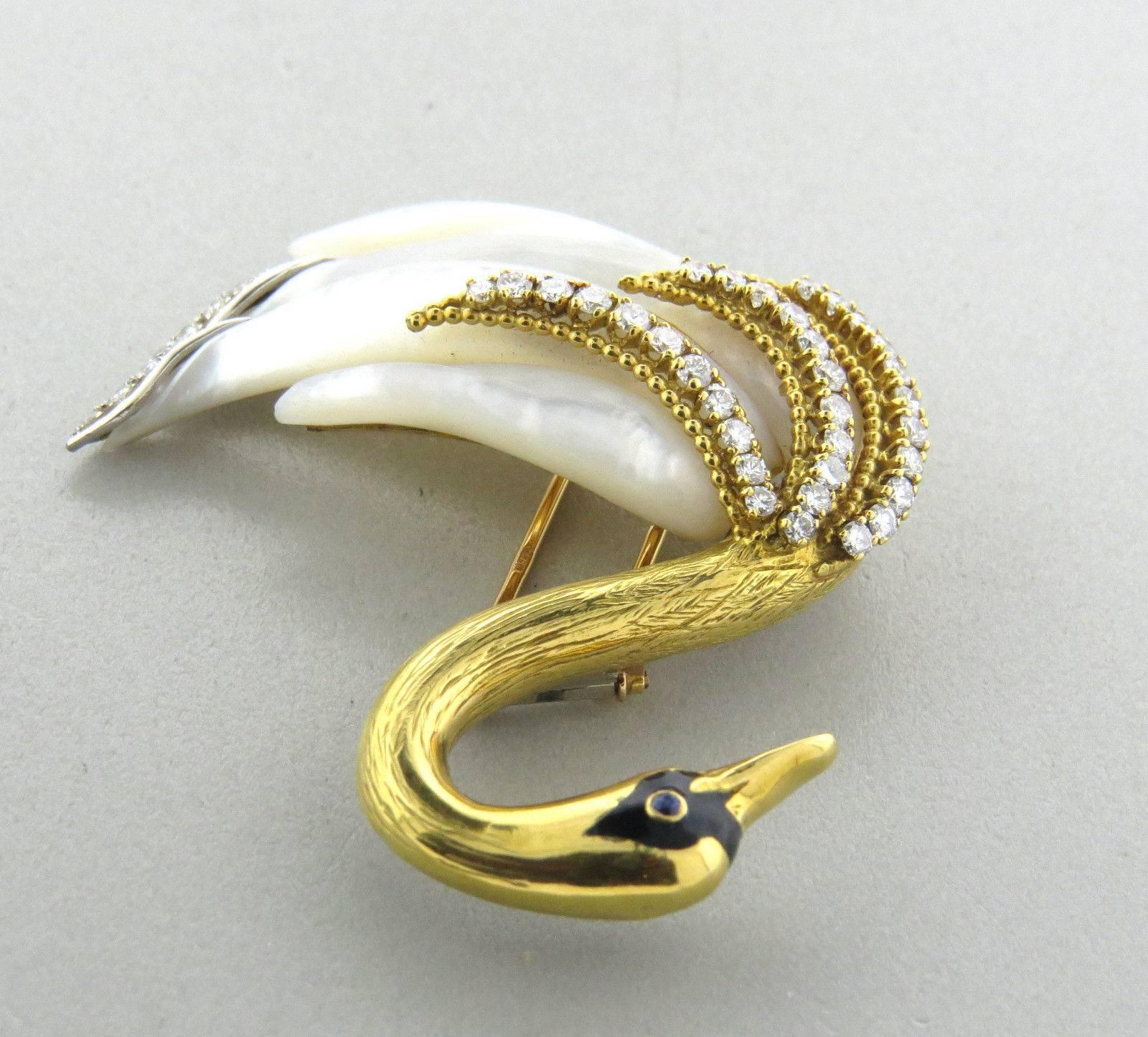 Boucheron Exquisite Pearl Sapphire Diamond Gold Swan Brooch Pin In Excellent Condition In Lambertville, NJ