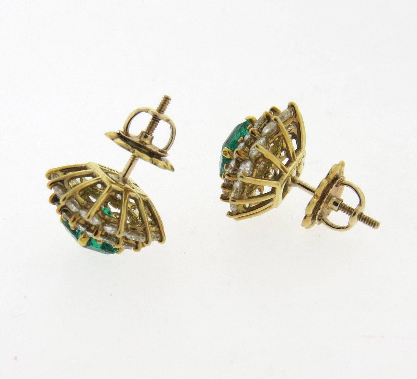 Tiffany & Co. Emerald Diamond Gold Earrings In Excellent Condition In Lambertville, NJ