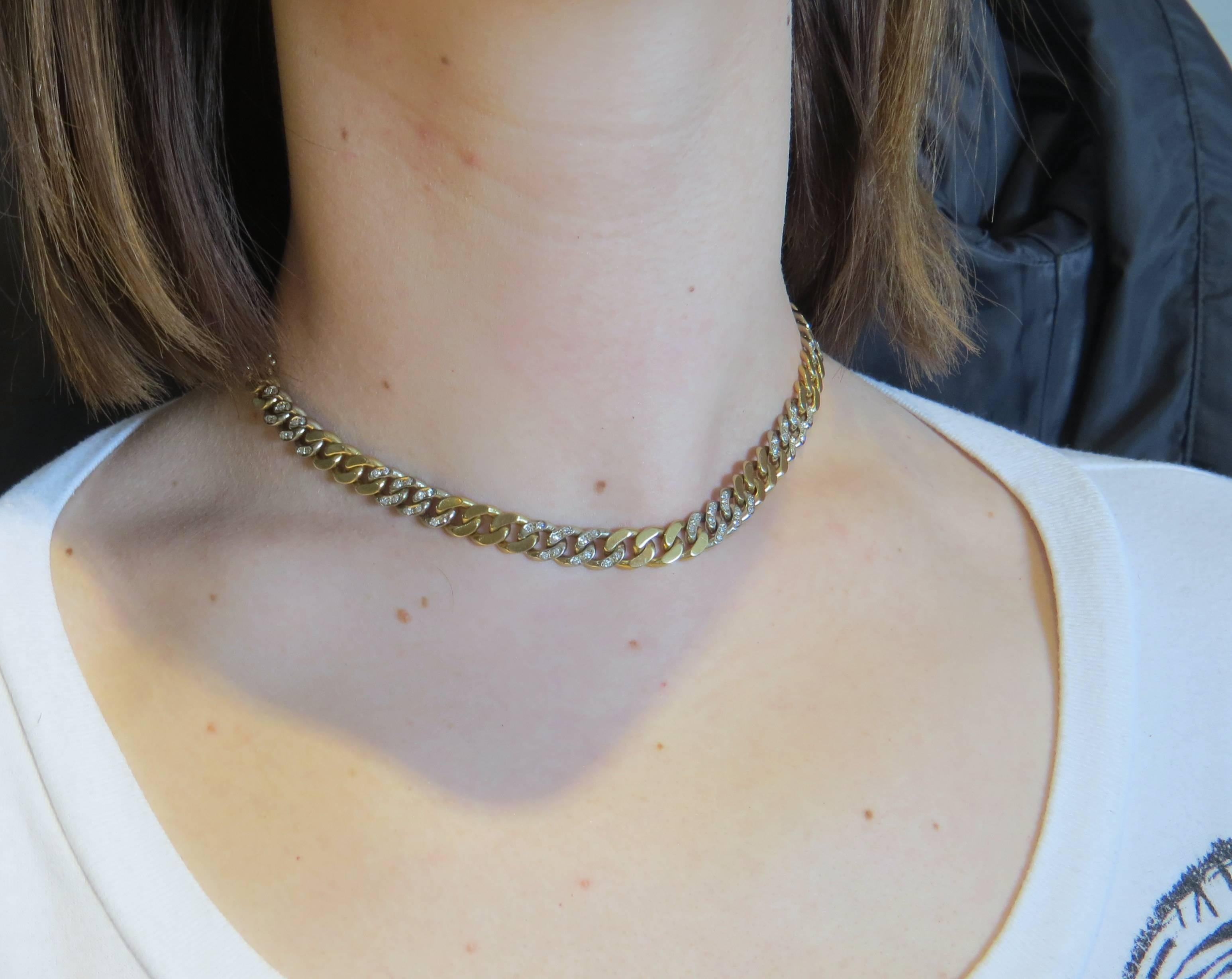 Women's Diamond Gold Curb Link Convertible Necklace Bracelet Suite