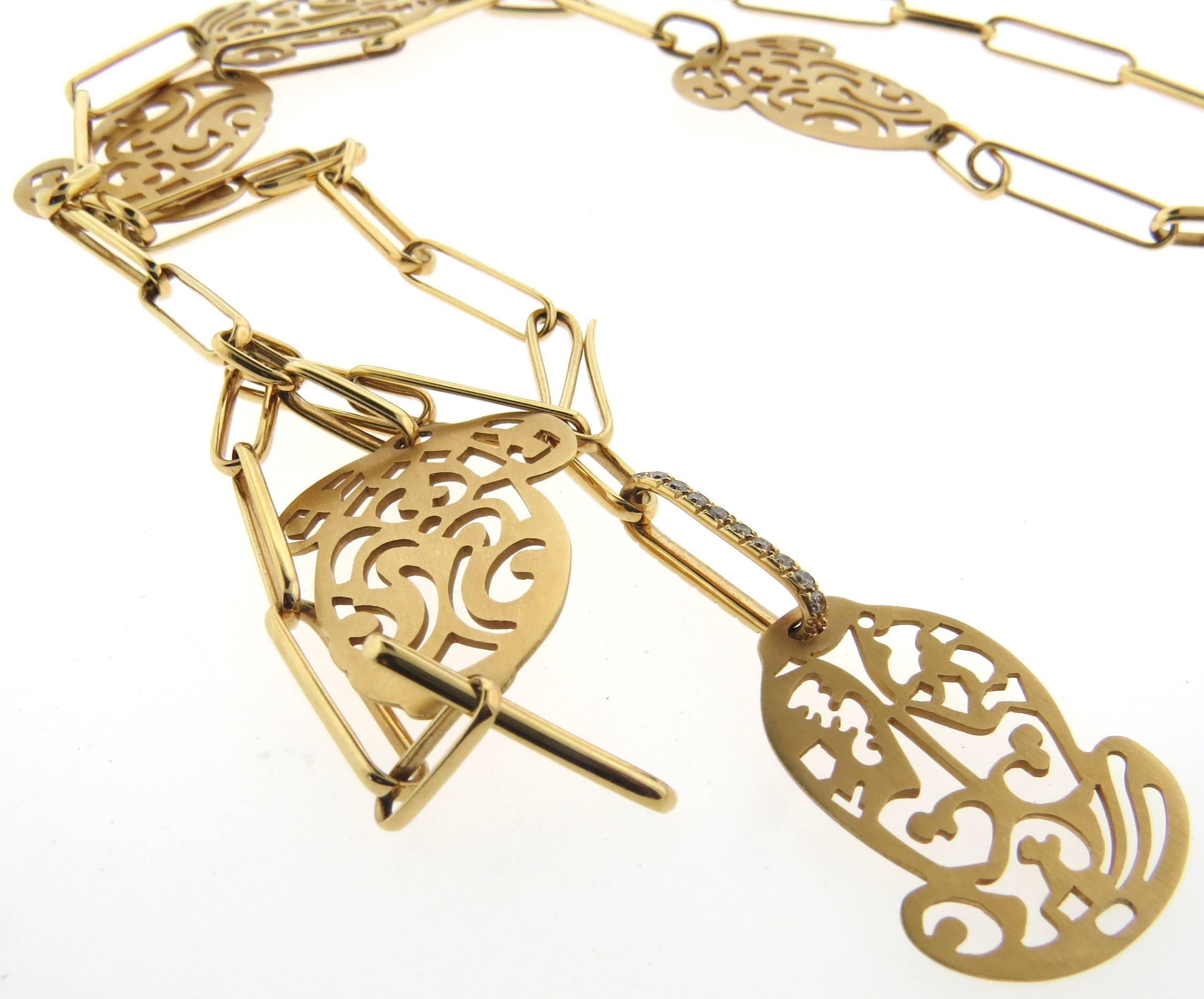 Pomellato Ming Fancy Diamond Gold Long Acorn Pendant Necklace In New Condition In Lambertville, NJ