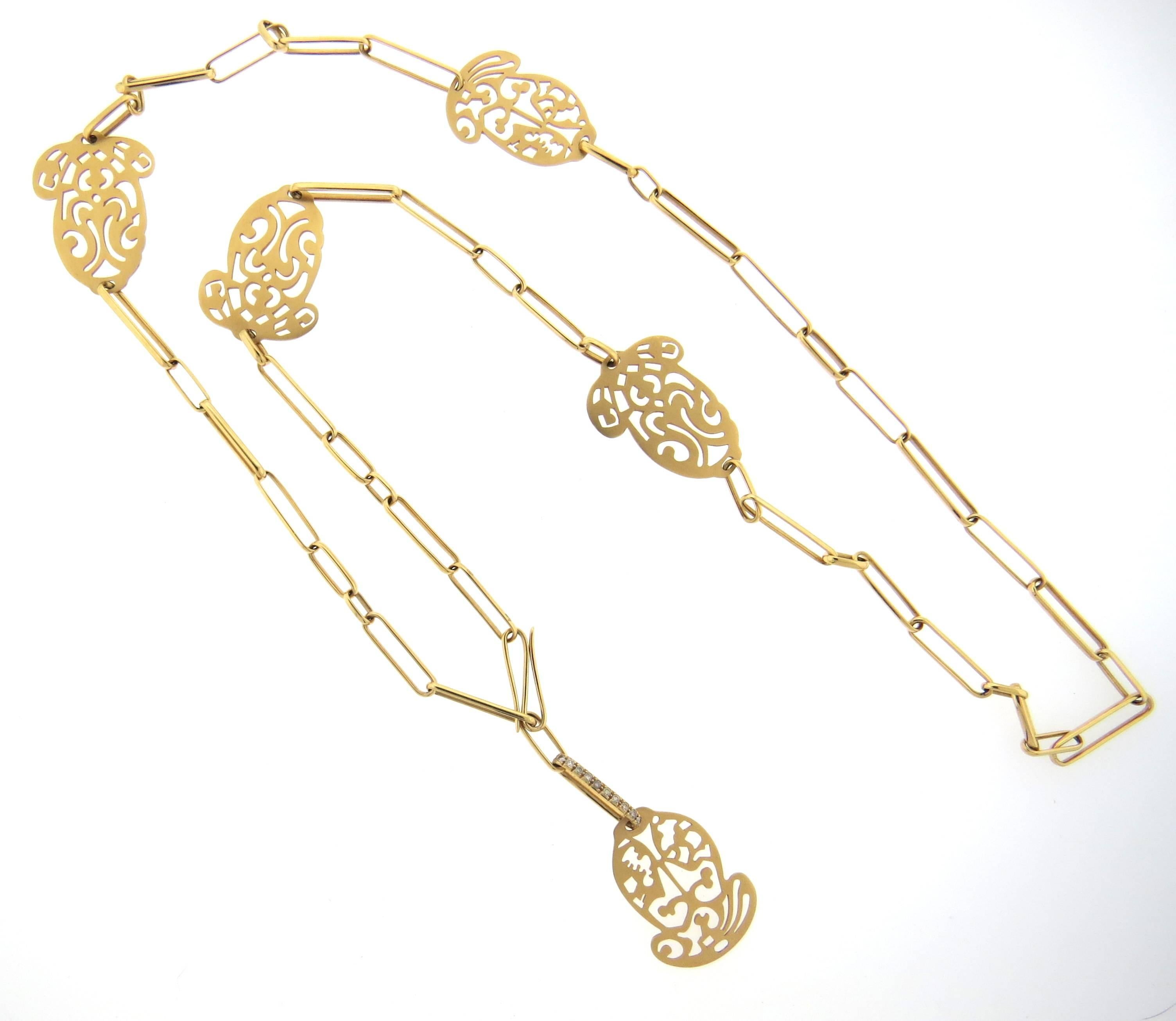 Women's Pomellato Ming Fancy Diamond Gold Long Acorn Pendant Necklace