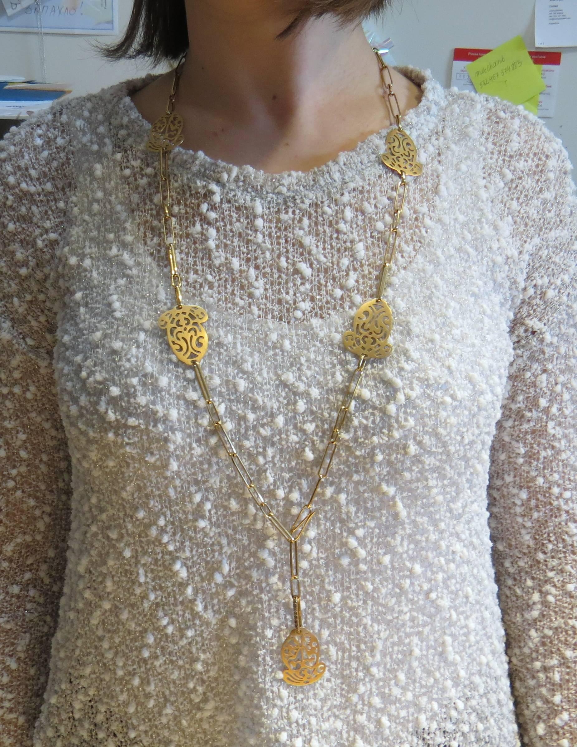 Pomellato Ming Fancy Diamond Gold Long Acorn Pendant Necklace 1