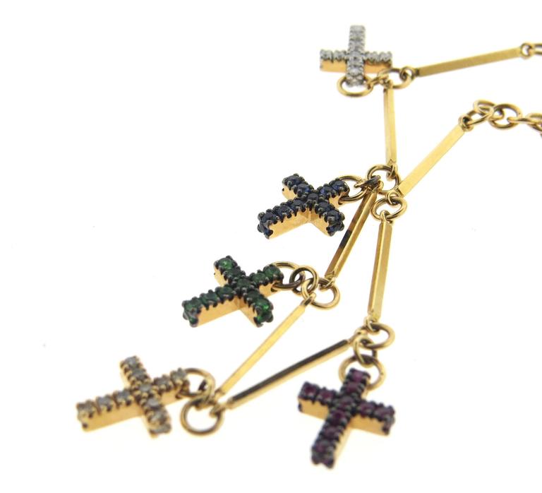 Pomellato Glory Gemstone Diamond Gold Cross Charm Bracelet at 1stDibs |  pomellato charm bracelet, charm bracelet with cross, gold bracelet with  cross charm