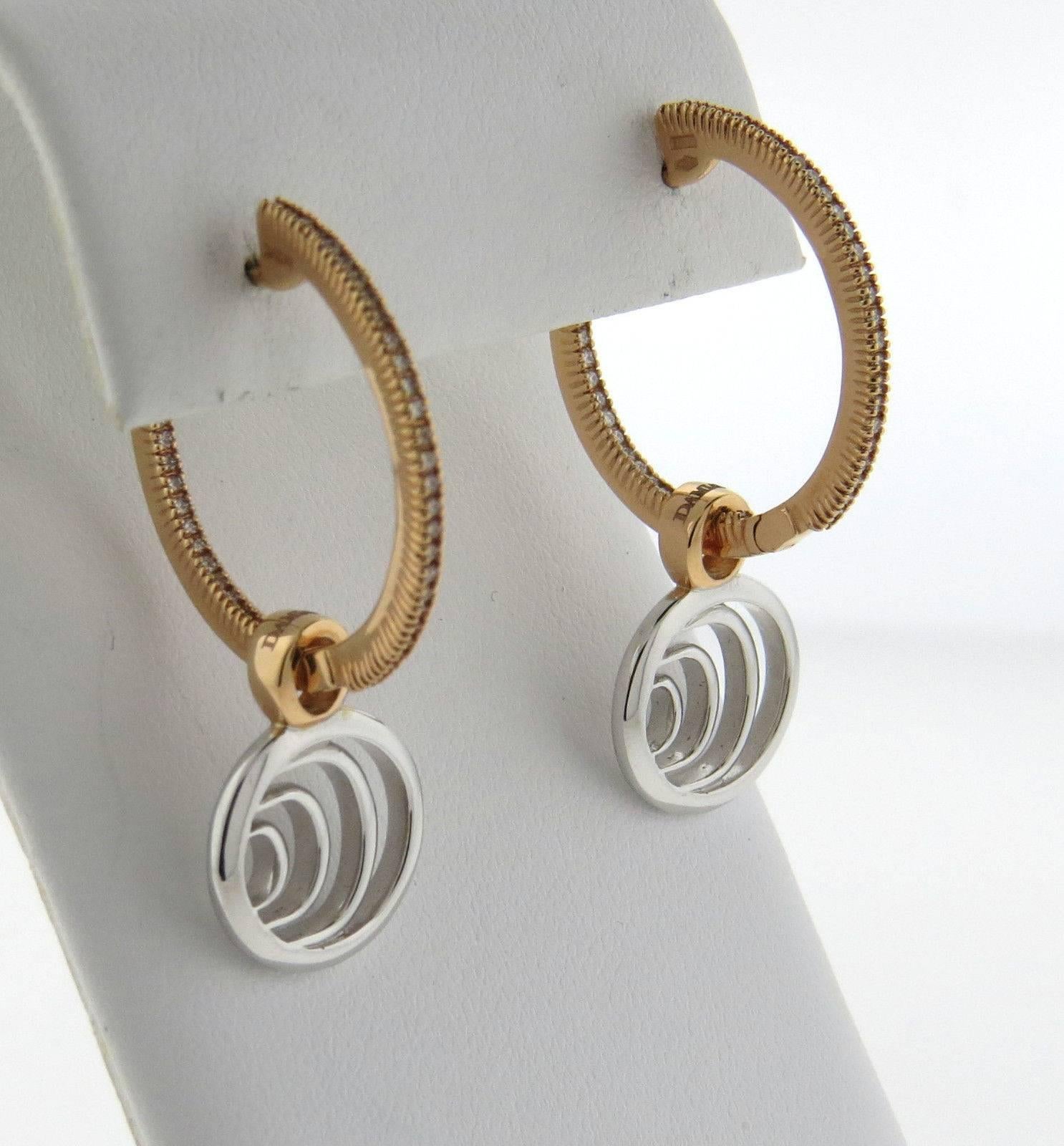 Women's or Men's Damiani Gold Inside Out Diamond Hoop Drop Earrings 