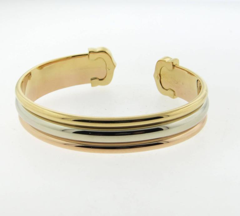 Classic Cartier Trinity Double C Tricolor Gold Cuff Bracelet at 1stDibs