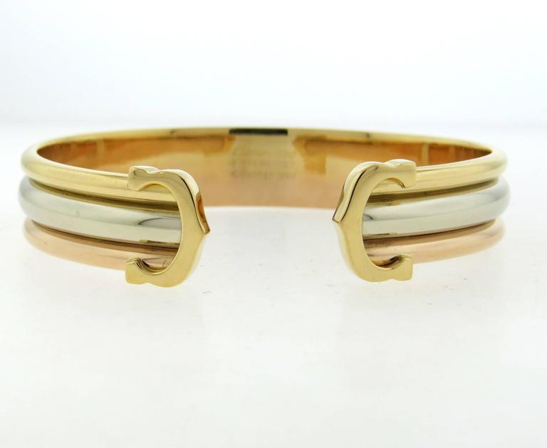 Classic Cartier Trinity Double C Tricolor Gold Cuff Bracelet at 1stDibs