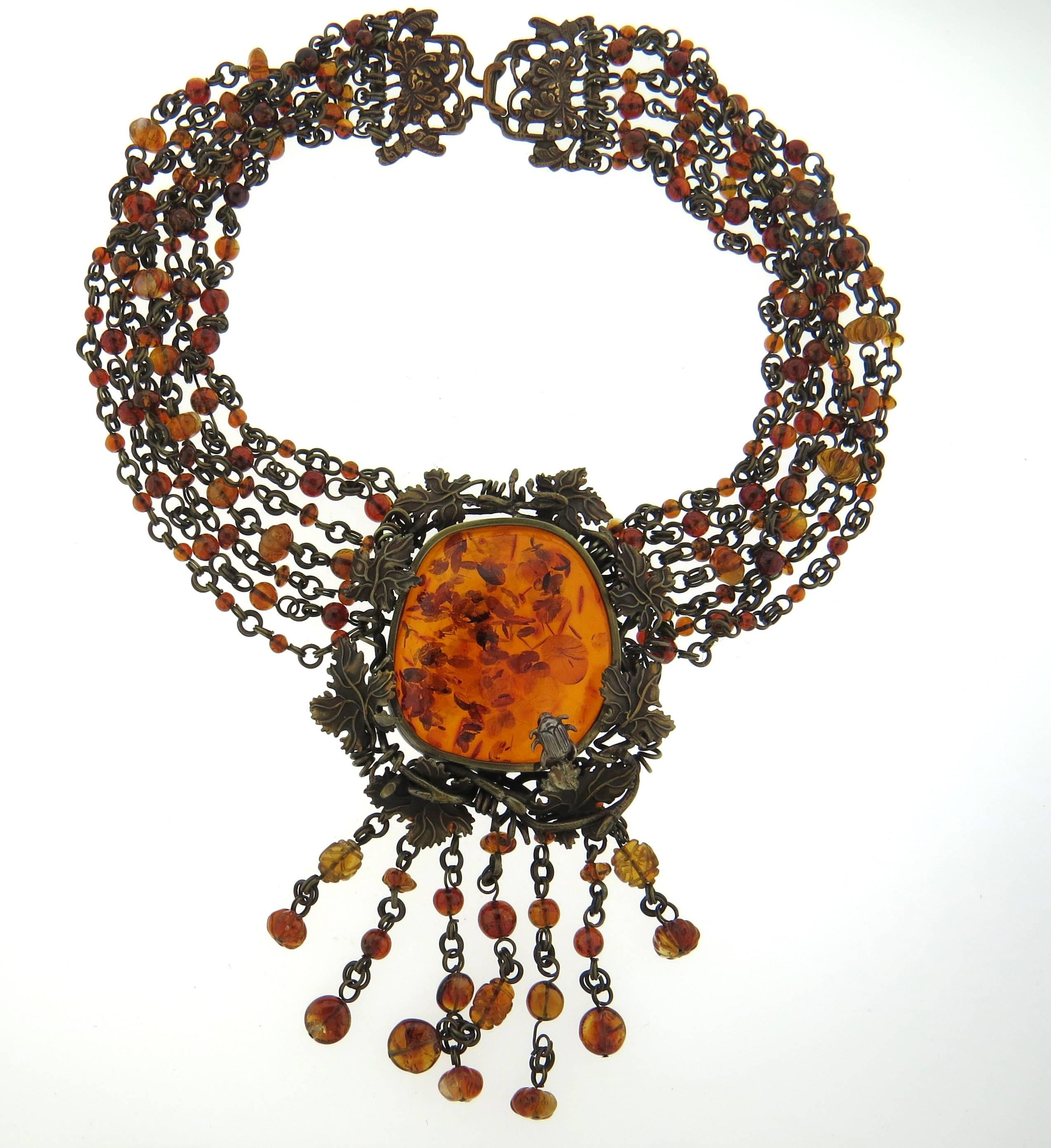 Stephen Dweck Bronze Amber Multi Strand Necklace In Excellent Condition In Lambertville, NJ