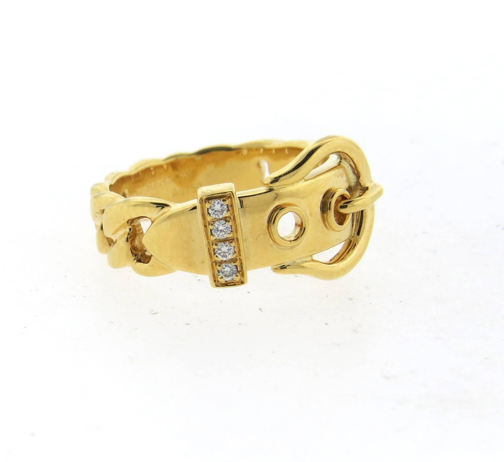 Hermes Paris Diamond Gold Buckle Ring  In Excellent Condition In Lambertville, NJ