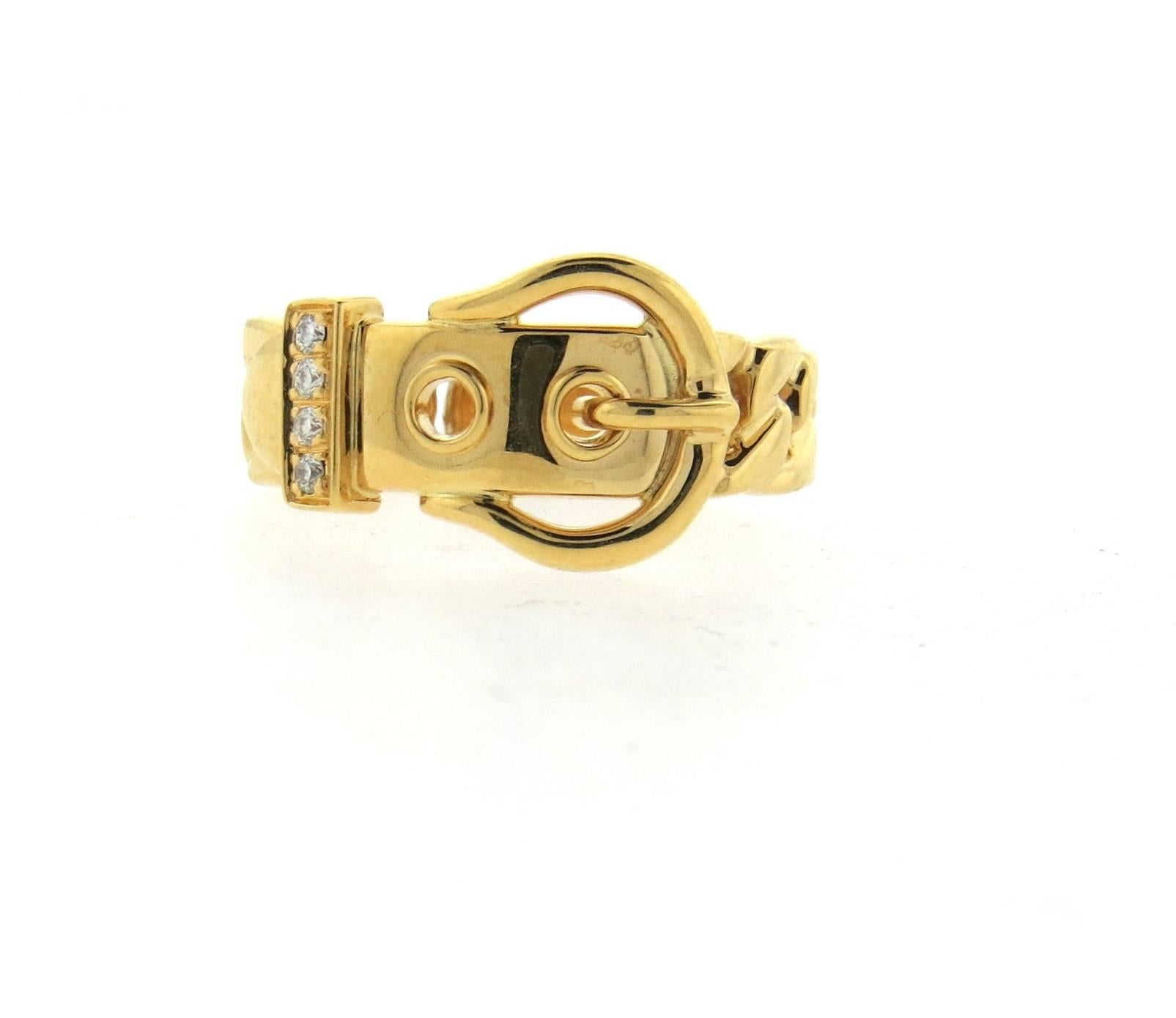 Women's Hermes Paris Diamond Gold Buckle Ring 