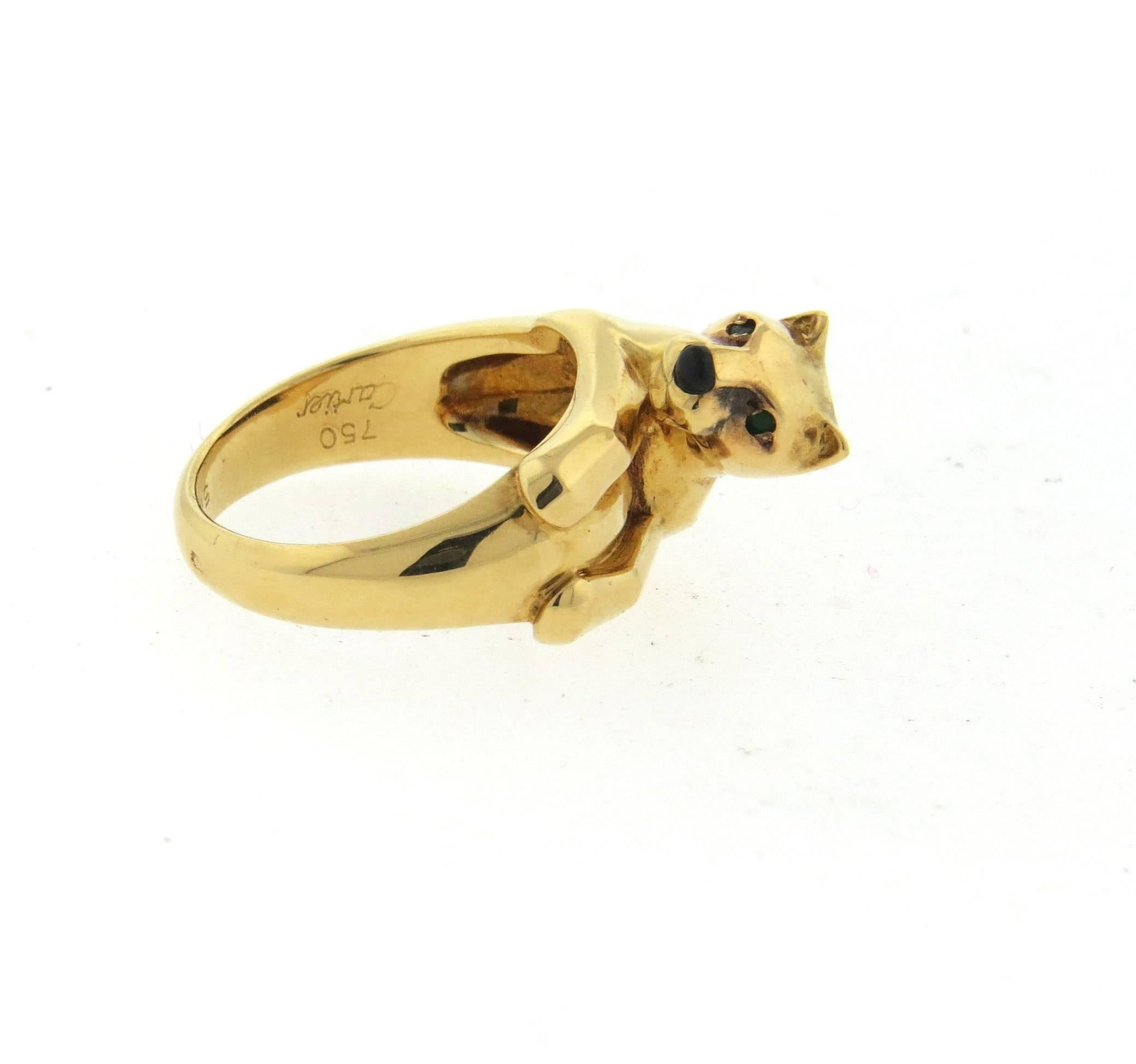 Cartier Panthere Onyx Emerald Gold Ring In Excellent Condition In Lambertville, NJ