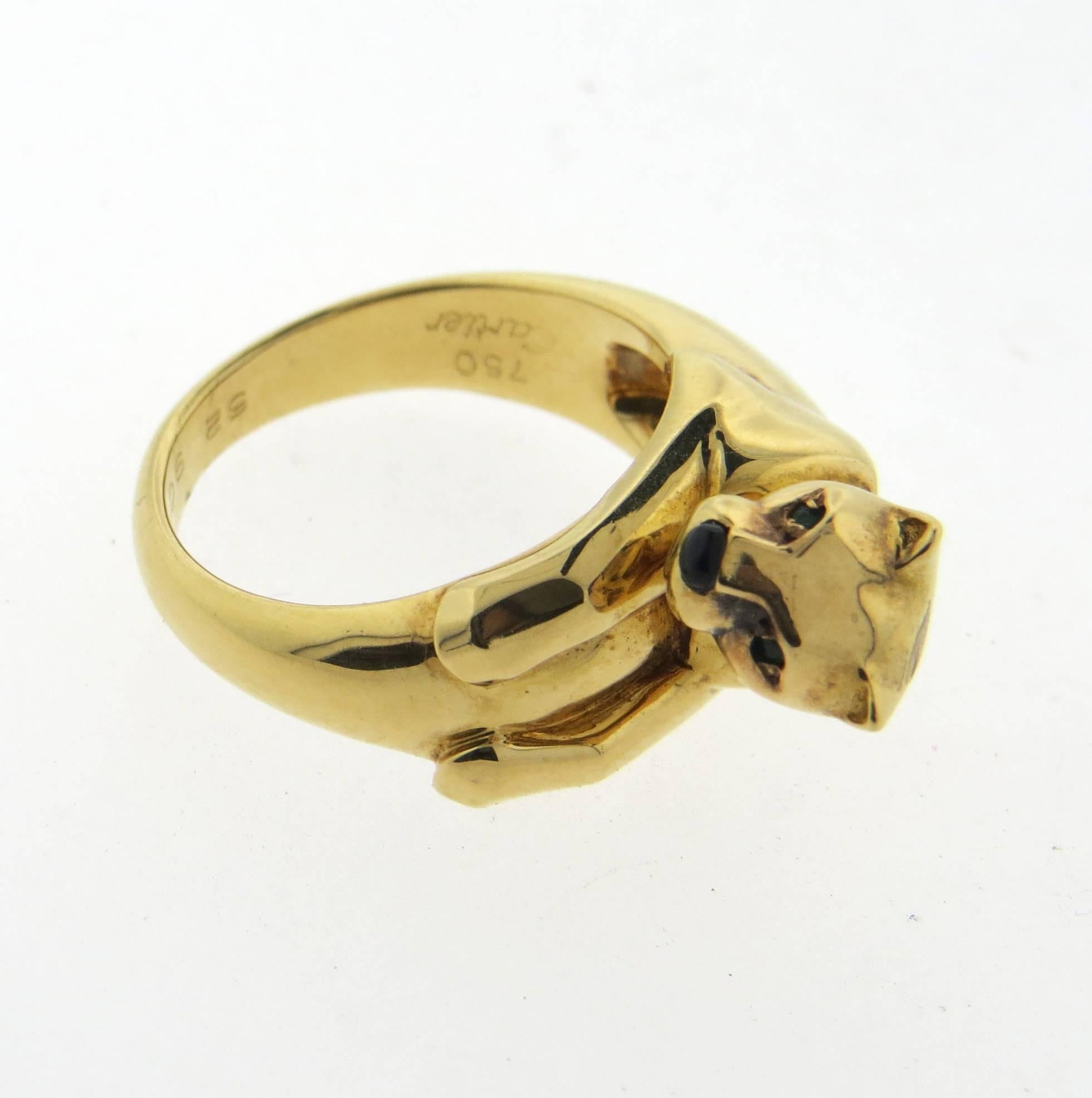 Women's or Men's Cartier Panthere Onyx Emerald Gold Ring
