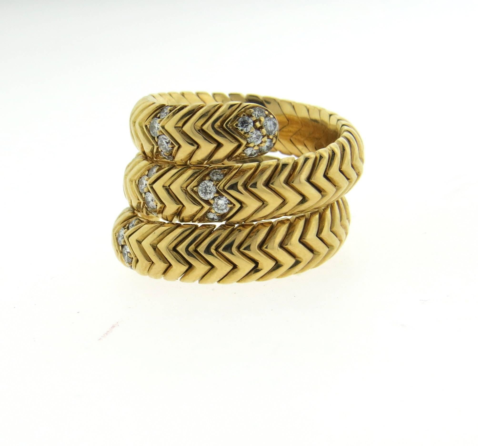 Bulgari Spiga Diamant Gold Wrap Snake Ring Damen