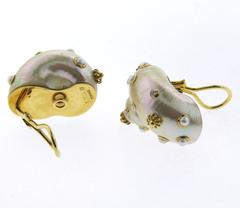 Trianon Pearl Diamond Gold Shell Earrings