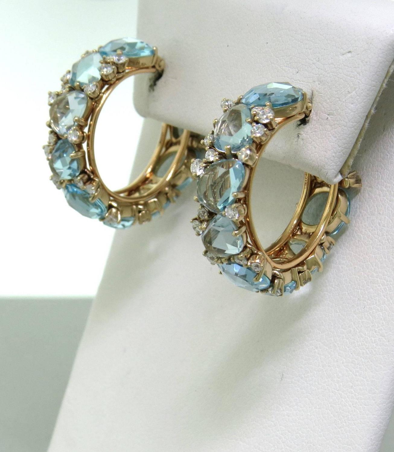Pomellato Lulu Blue Topaz Diamond Gold Hoop Earrings For Sale at 1stdibs