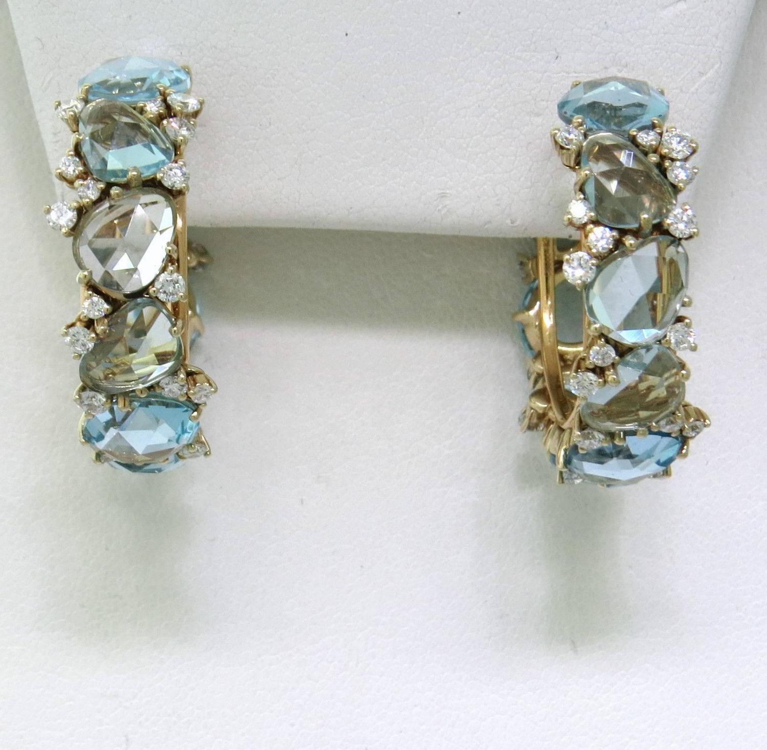 Pomellato Lulu Blue Topaz Diamond Gold Hoop Earrings For Sale at 1stdibs