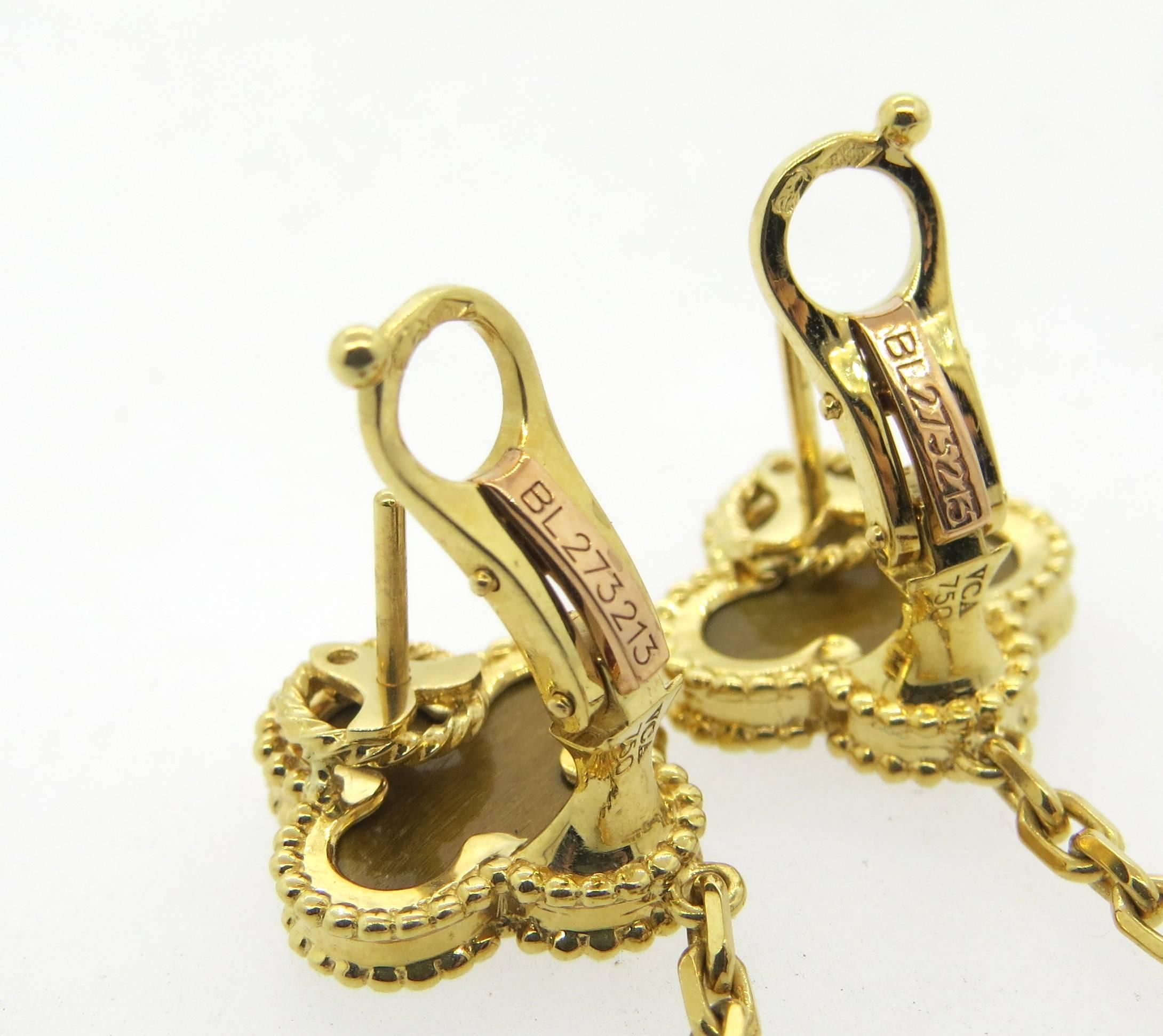 Women's Van Cleef & Arpels Magic Alhambra Tiger's Eye Carnelian Gold Two Motif Earrings 