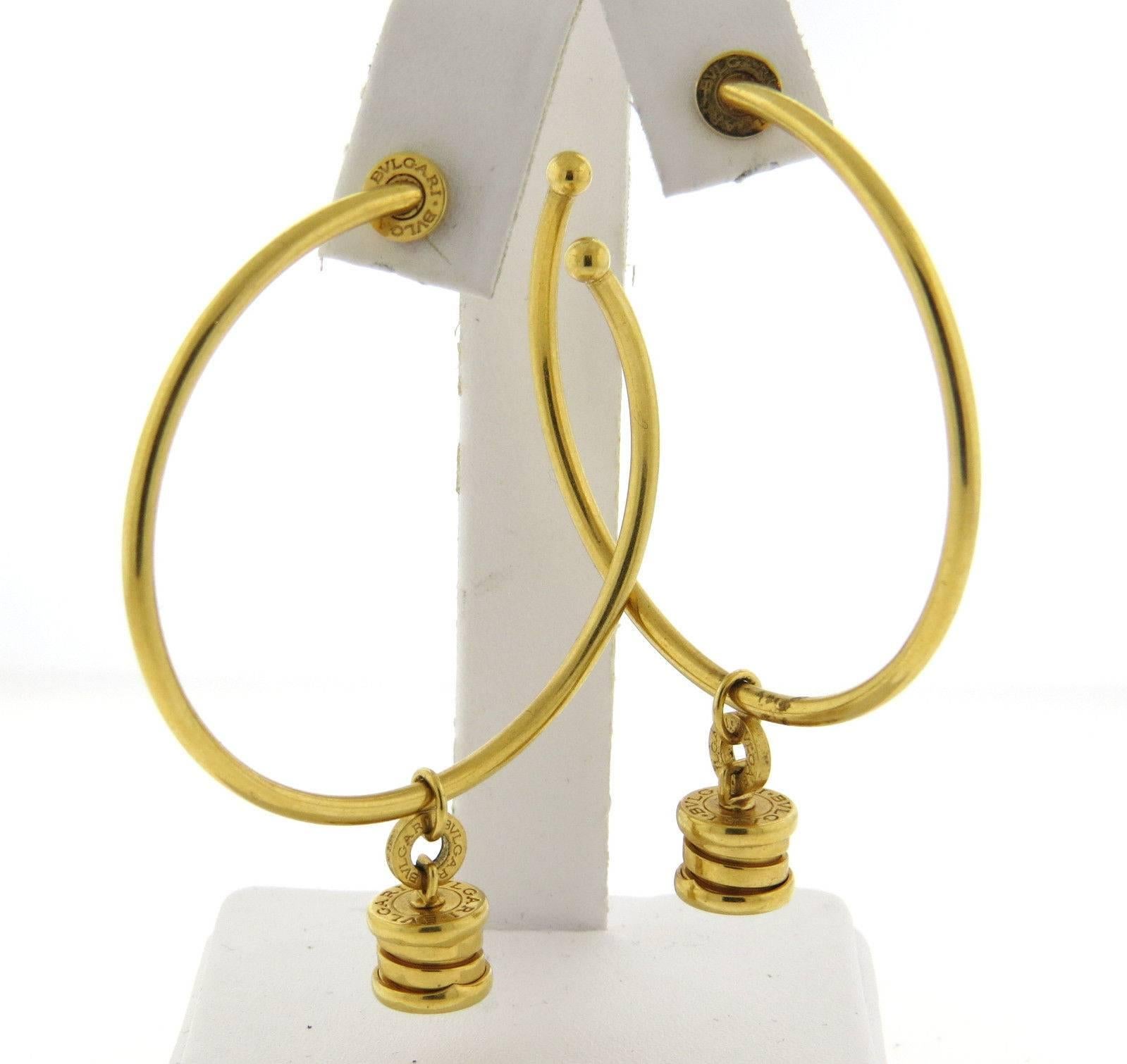 Large Bulgari Gold B.Zero1 Hoop Charm Earrings 1