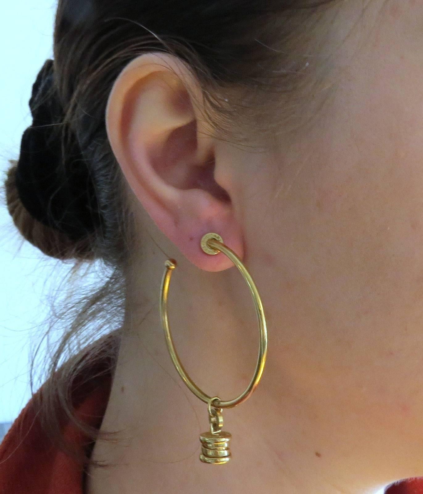 Women's or Men's Large Bulgari Gold B.Zero1 Hoop Charm Earrings