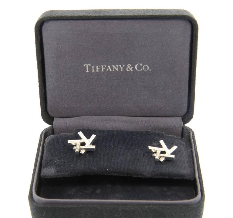 Tiffany and Co. Frank Gehry Modernist Diamond Gold Geometric Earrings ...