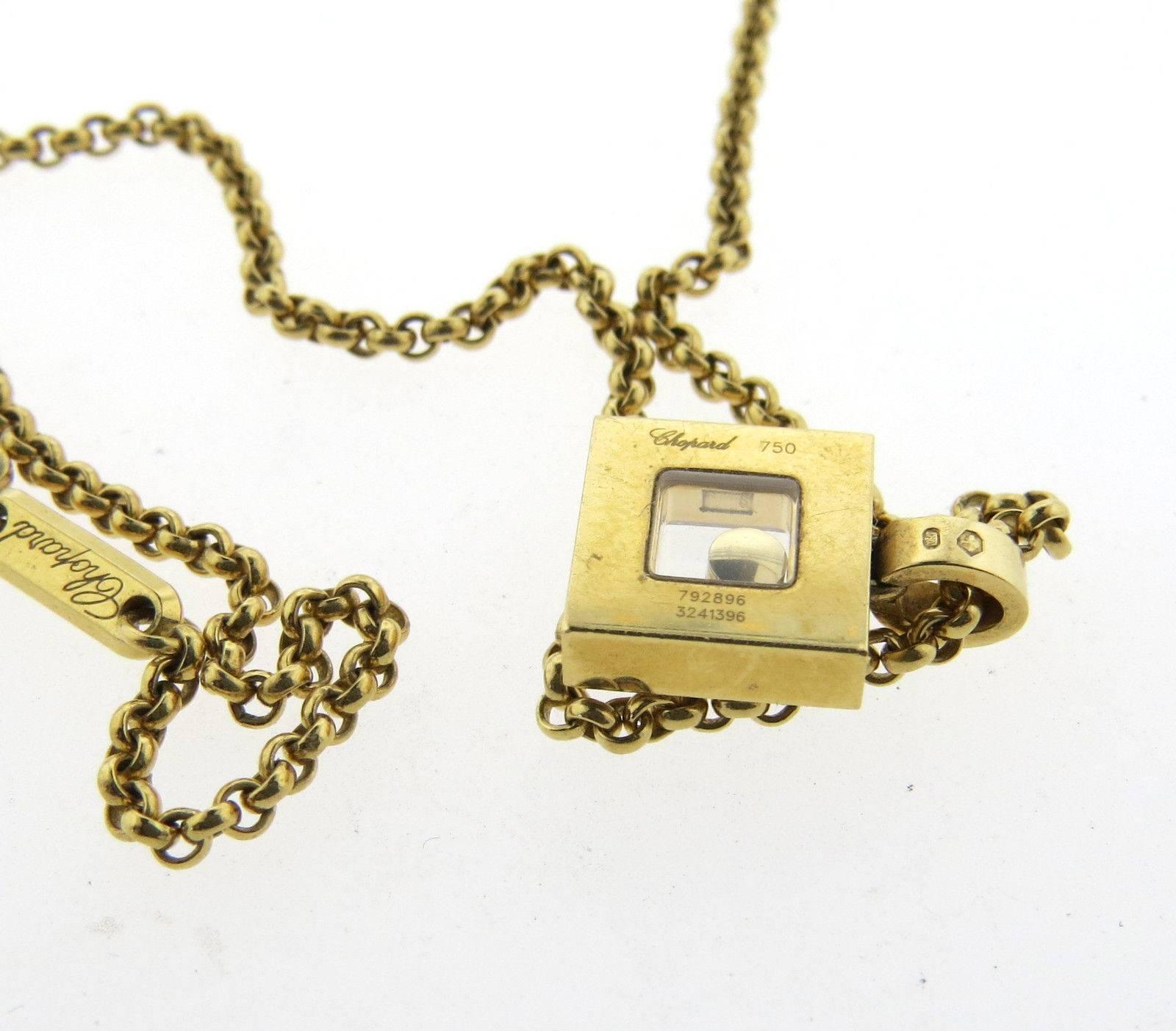 Chopard Gold Floating Diamond Square Pendant Necklace  In Excellent Condition In Lambertville, NJ