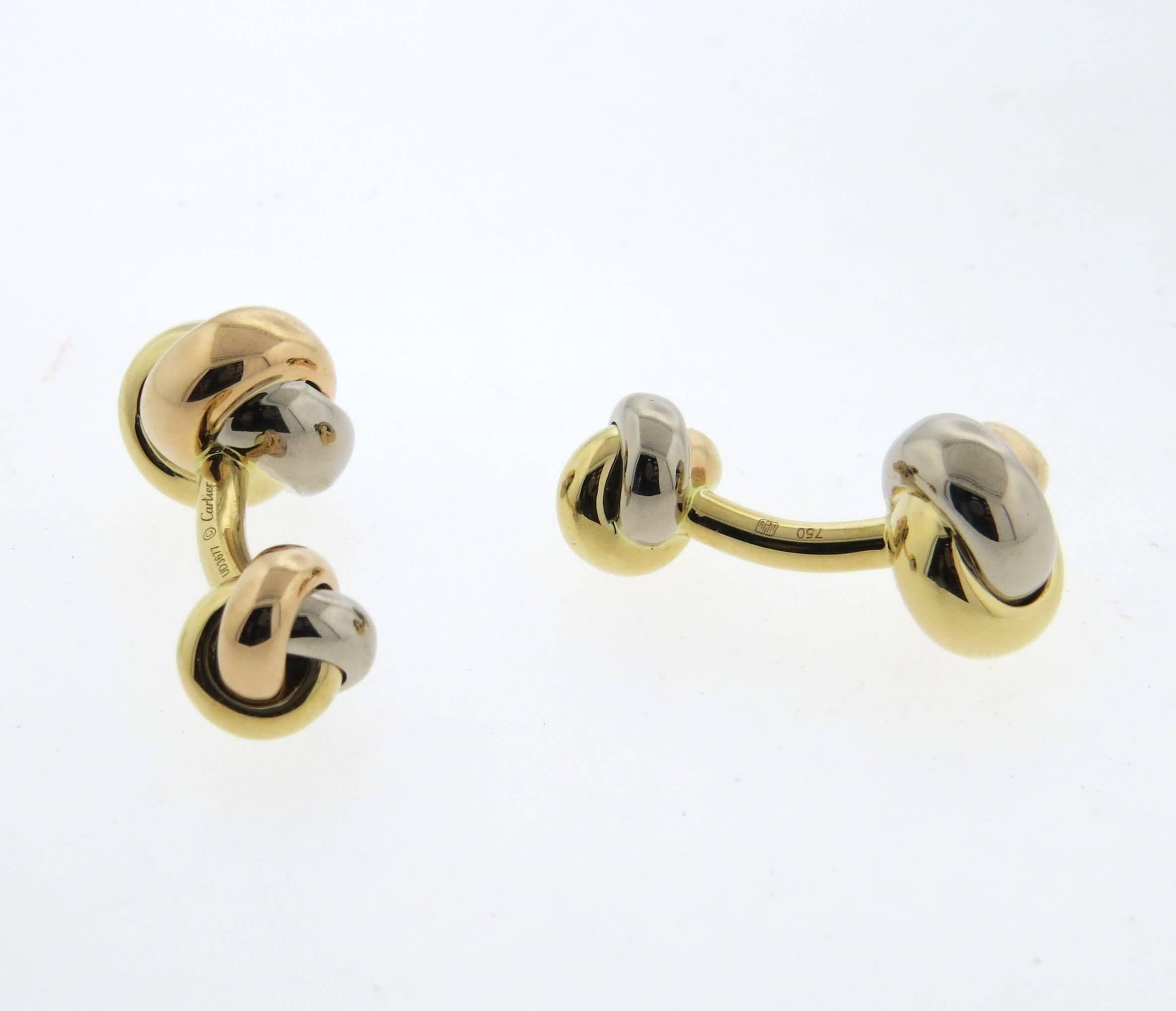Cartier Trinity Tri Color Gold Knot Cufflinks  In Excellent Condition In Lambertville, NJ