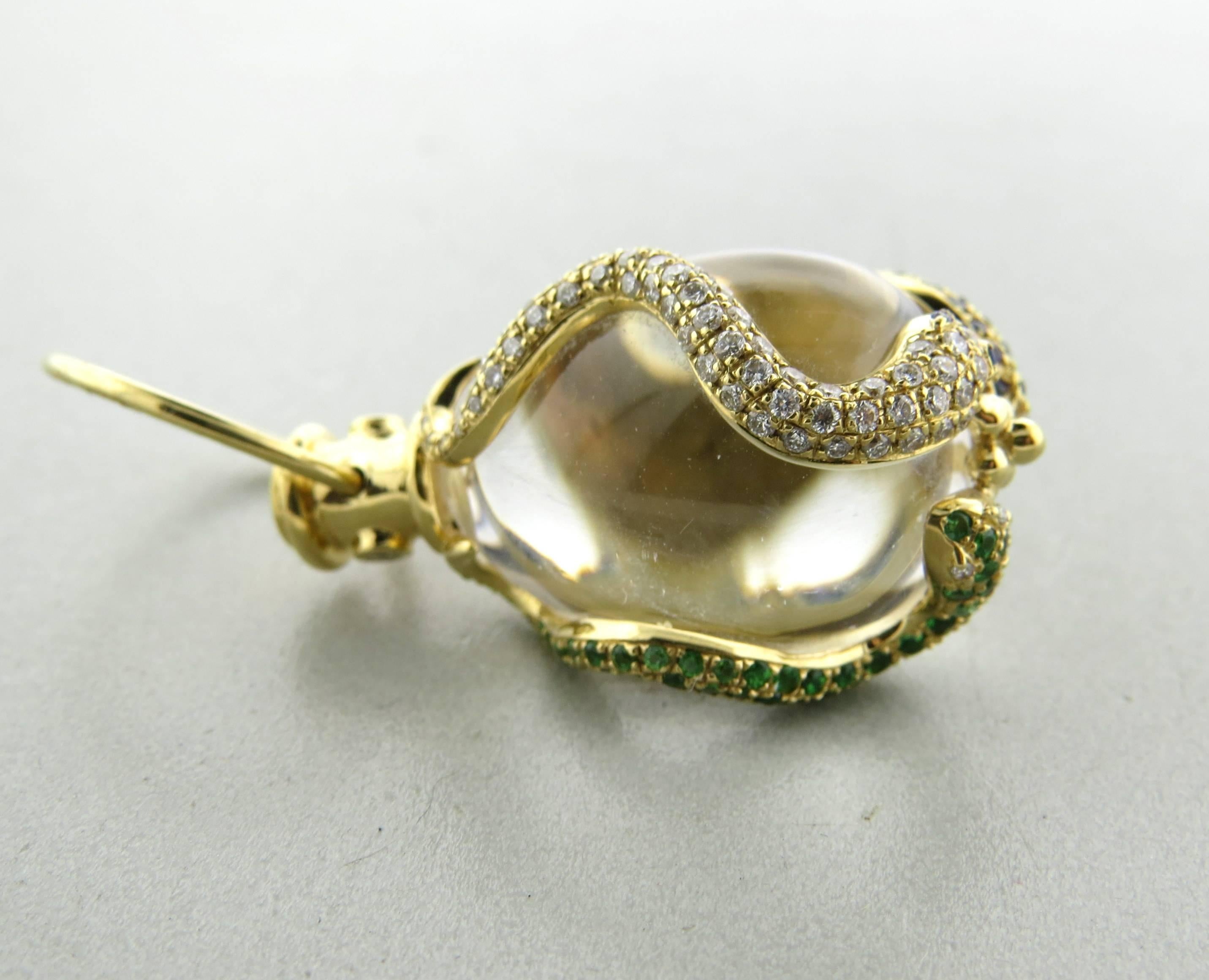 Women's Temple St. Clair Crystal Sapphire Tsavorite Diamond Gold Snake Amulet Pendant For Sale